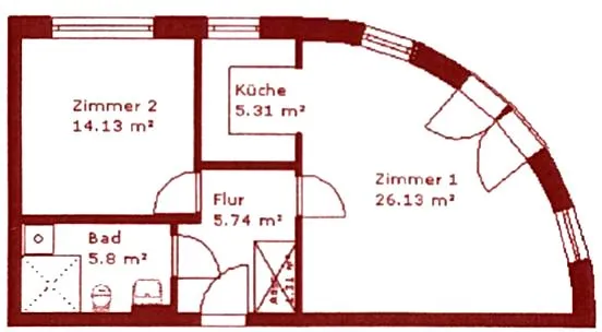 Grundriss Wohnungstyp D, 58,42 m²